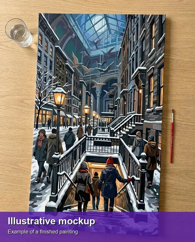 Valmiin numeromaalauksen havainnekuva - Museum Staircase and Birds 40x70cm