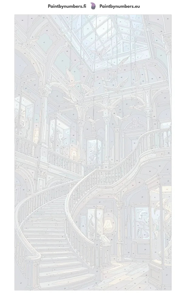Numeroitu kangas - Museum Staircase and Birds 40x70cm