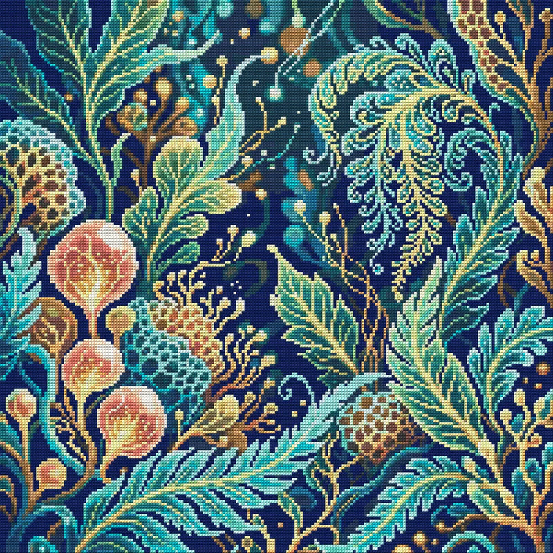 Mystical Botanical Fantasy, 50x50 cm timanttimaalaus – koko kuvion esikatselu ilman lähikuvaa