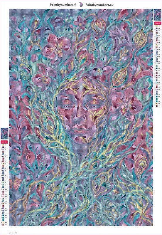 Mystical Floral Spirit Portrait timanttimaalauksen liimapintainen canvas 40x60cm