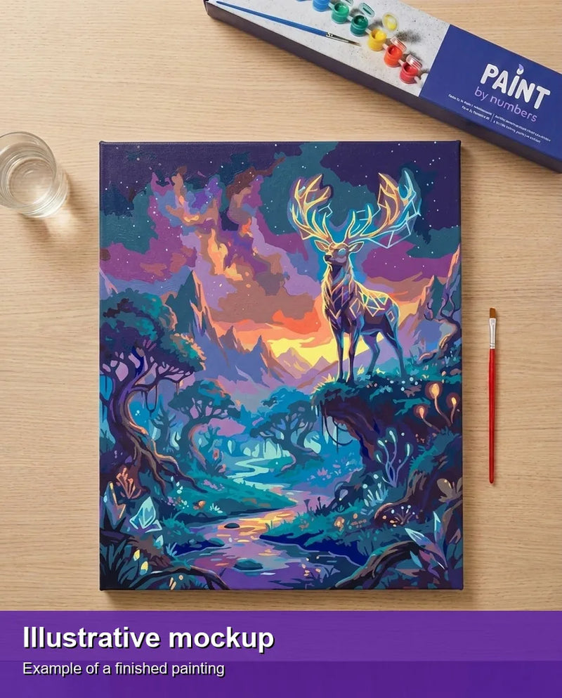 Valmiin numeromaalauksen havainnekuva - Mystical Forest Majesty 40x50cm