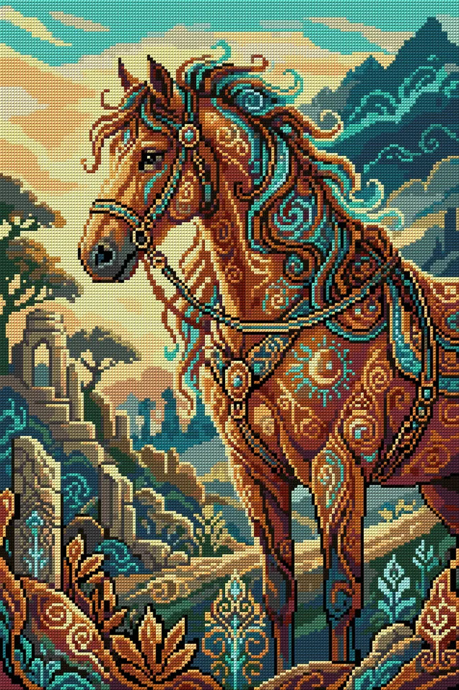 Mystical Ornate Horse in Ruins, 40x60 cm timanttimaalaus – koko kuvion esikatselu ilman lähikuvaa