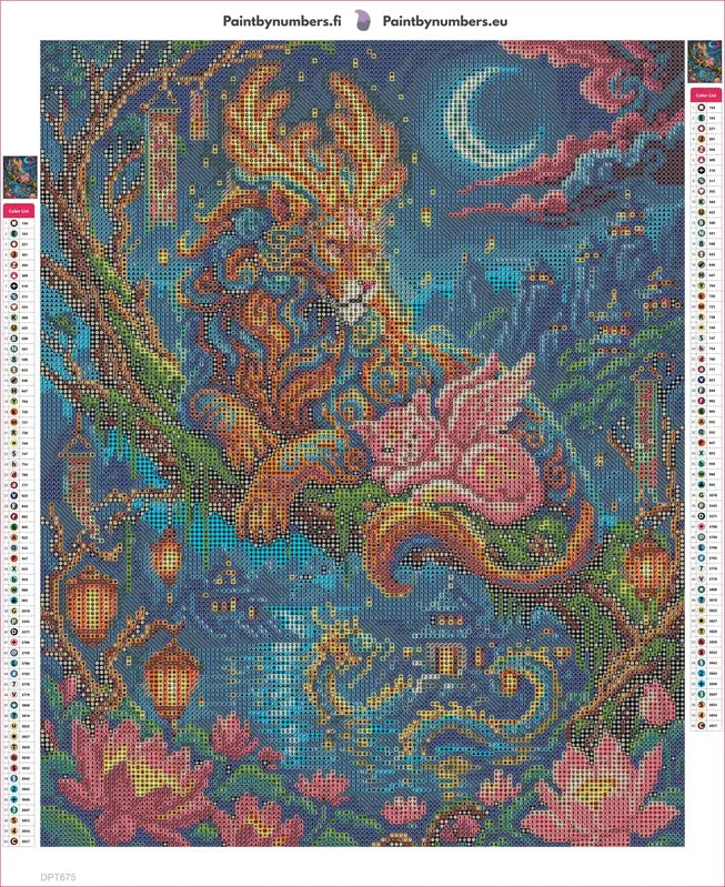 Mythical Lion and Winged Cat Night timanttimaalauksen liimapintainen canvas 40x50cm