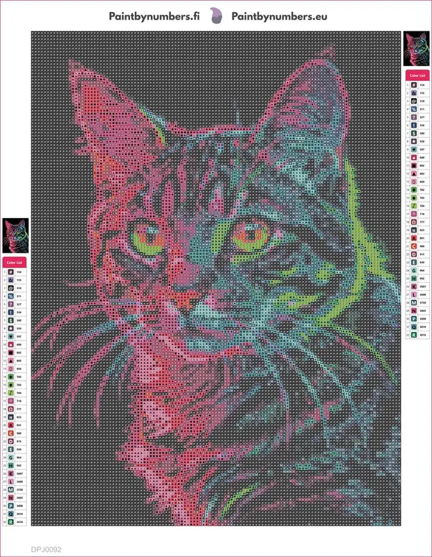 Neon Cat Portrait timanttimaalauksen liimapintainen canvas 30x40cm