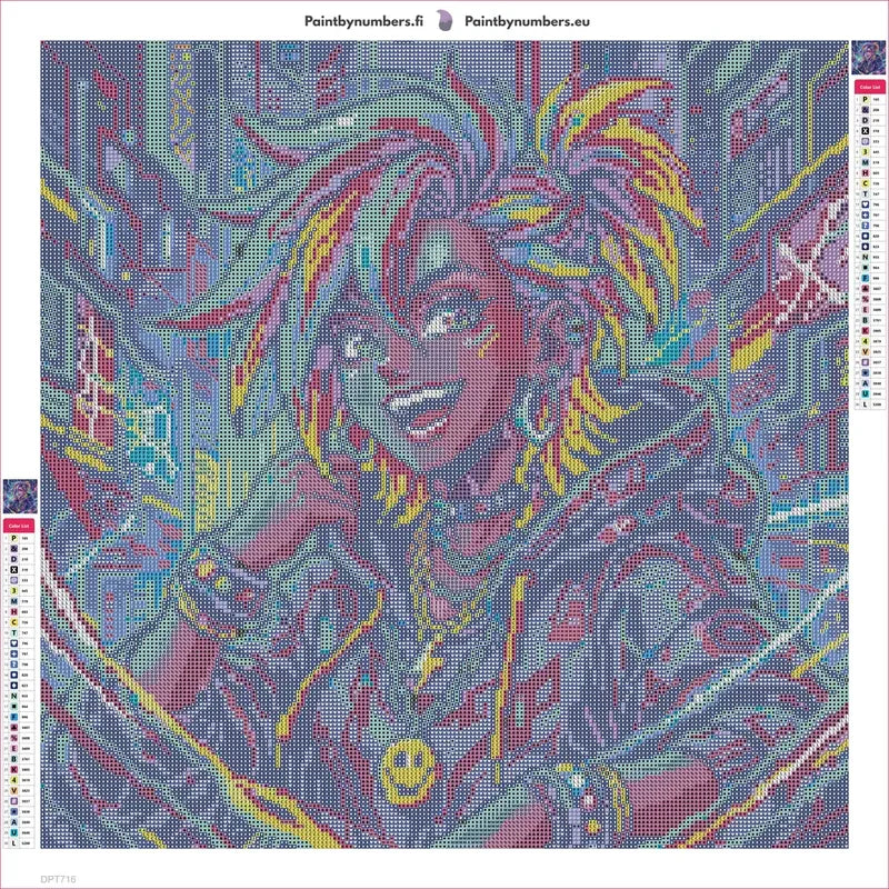 Neon Cyberpunk Girl Portrait timanttimaalauksen liimapintainen canvas 50x50cm