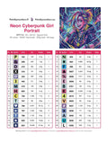 Thumbnail for Neon Cyberpunk Girl Portrait timanttimaalauksen värikartta – 30 DMC-väriä