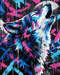 Thumbnail for Ulvova susi graffitityylisellä taustalla numeromaalaus
