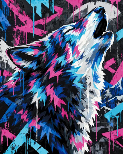 Ulvova susi graffitityylisellä taustalla numeromaalaus