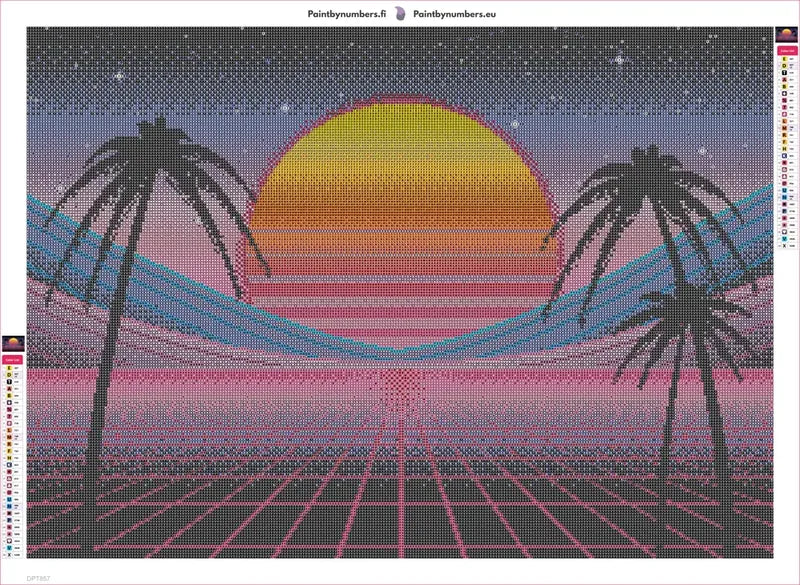Neon Horizon Synthwave timanttimaalauksen liimapintainen canvas 70x50cm