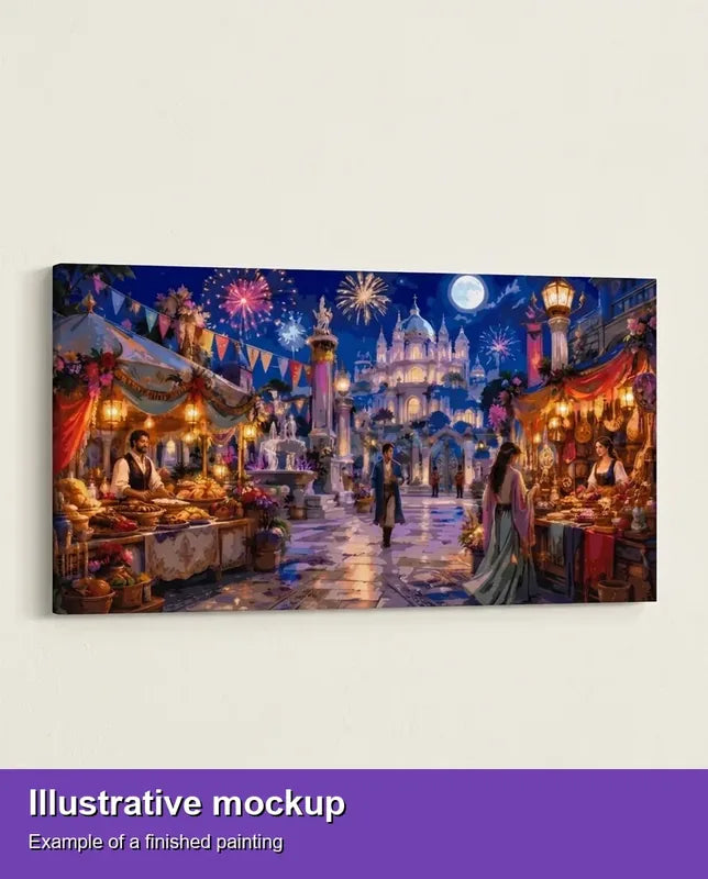 Valmiin numeromaalauksen havainnekuva - Night Market and Palace Fireworks 160x80cm