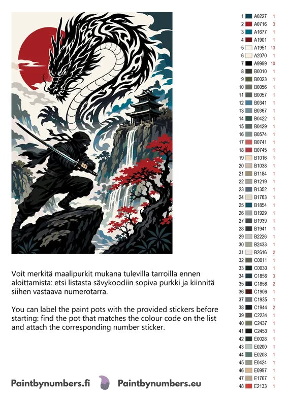 Värikartta ja ohjeet - Ninja and Dragon Cliff 40x50cm