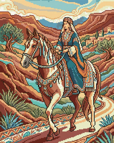 Noble Woman Riding Horse, 40x50 cm timanttimaalaus – lopullisen kuvion esikatselu