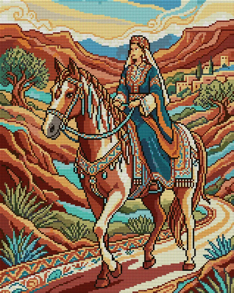 Noble Woman Riding Horse, 40x50 cm timanttimaalaus – koko kuvion esikatselu ilman lähikuvaa