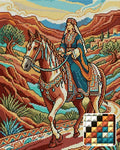 Thumbnail for Noble Woman Riding Horse, 40x50 cm timanttimaalaus – lopullisen kuvion esikatselu ja lähikuva neliönmuotoisista timanteista