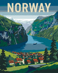 Thumbnail for Norja travel poster numeromaalaus, vuoret ja jokimaisema