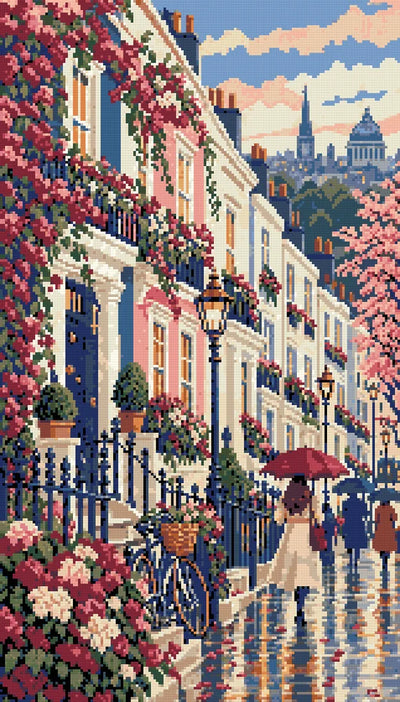 Notting Hill Umbrella Parade, 40x70 cm timanttimaalaus – lopullisen kuvion esikatselu