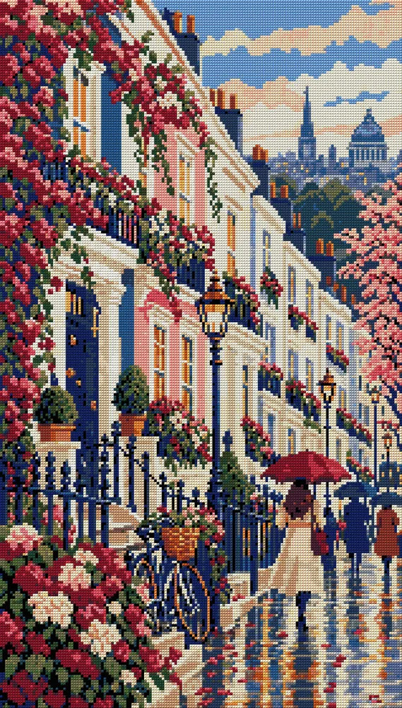 Notting Hill Umbrella Parade, 40x70 cm timanttimaalaus – koko kuvion esikatselu ilman lähikuvaa