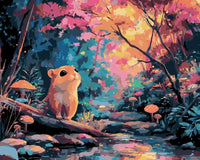 Thumbnail for Numeromaalaus söpöstä metsän pikkueläimestä satumaisessa metsämaisemassa.