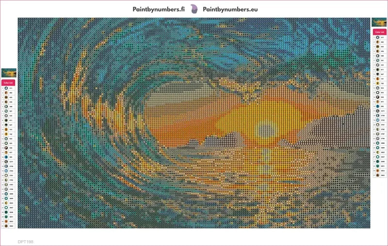 Ocean Sunset Wave timanttimaalauksen liimapintainen canvas 50x30cm