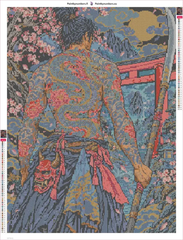 Oni Mask Warrior timanttimaalauksen liimapintainen canvas 60x80cm