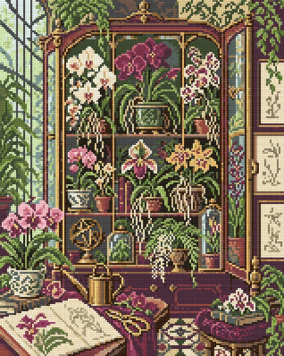 Orchid Cabinet of Curiosities, 40x50 cm timanttimaalaus – lopullisen kuvion esikatselu