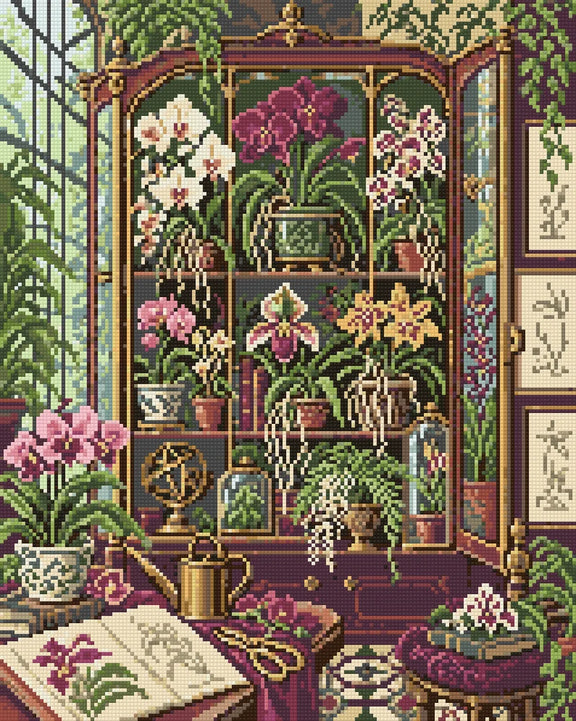 Orchid Cabinet of Curiosities, 40x50 cm timanttimaalaus – lopullisen kuvion esikatselu