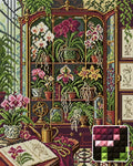 Thumbnail for Orchid Cabinet of Curiosities, 40x50 cm timanttimaalaus – lopullisen kuvion esikatselu ja lähikuva neliönmuotoisista timanteista