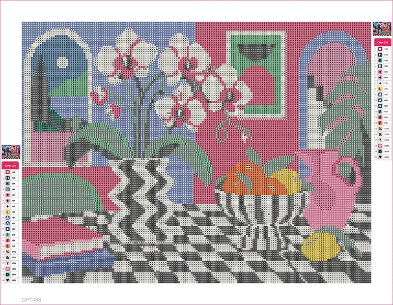 Orchid Disco Still Life timanttimaalauksen liimapintainen canvas 40x30cm