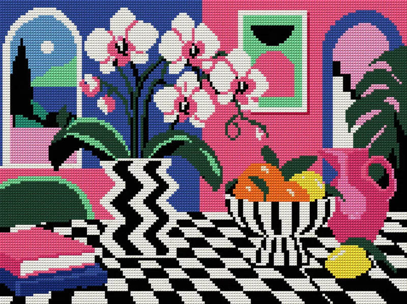 Orchid Disco Still Life, 40x30 cm timanttimaalaus – koko kuvion esikatselu ilman lähikuvaa