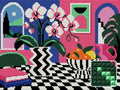 Thumbnail for Orchid Disco Still Life, 40x30 cm timanttimaalaus – lopullisen kuvion esikatselu ja lähikuva neliönmuotoisista timanteista
