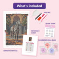 Thumbnail for Ornate Fountain Horse 40x60cm timanttimaalauspaketin sisalto: liimapintainen canvas, varikartta, tyokalut ja timanttipussit