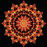 Thumbnail for Punainen ja oranssi mandala mustalla taustalla