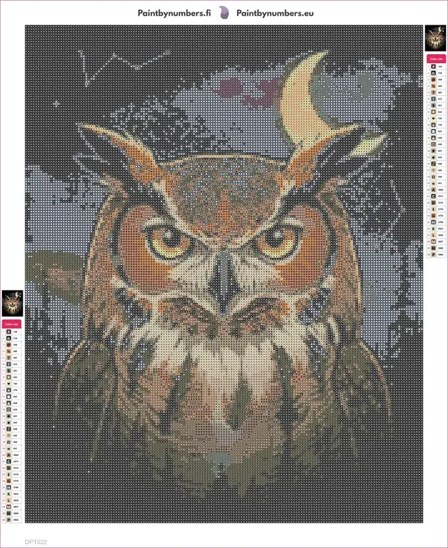 Owl in Dark timanttimaalauksen liimapintainen canvas 40x50cm