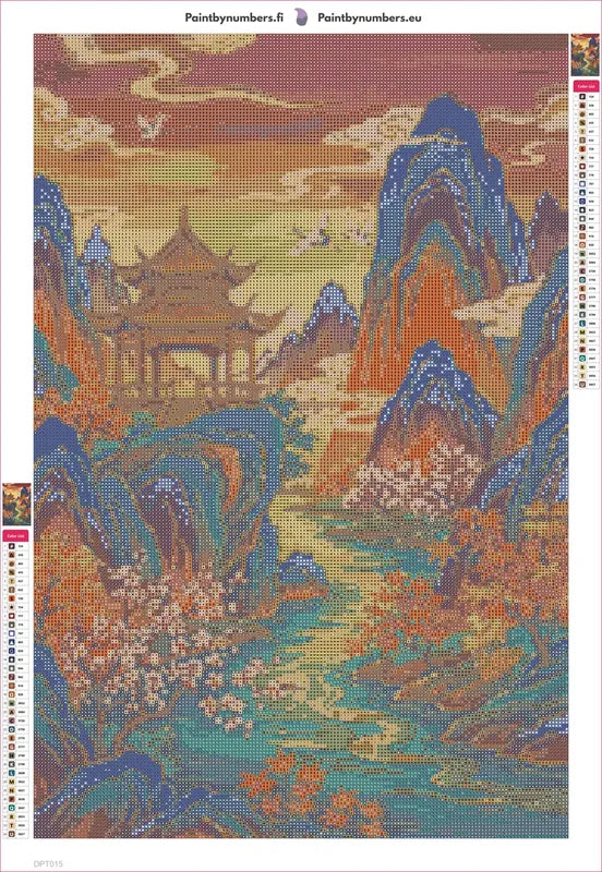 Pagoda in the Mountains timanttimaalauksen liimapintainen canvas 40x60cm