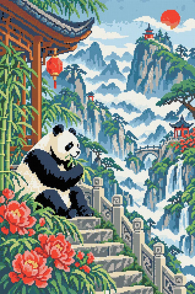 Panda above the Cloud Stair, 40x60 cm timanttimaalaus – lopullisen kuvion esikatselu