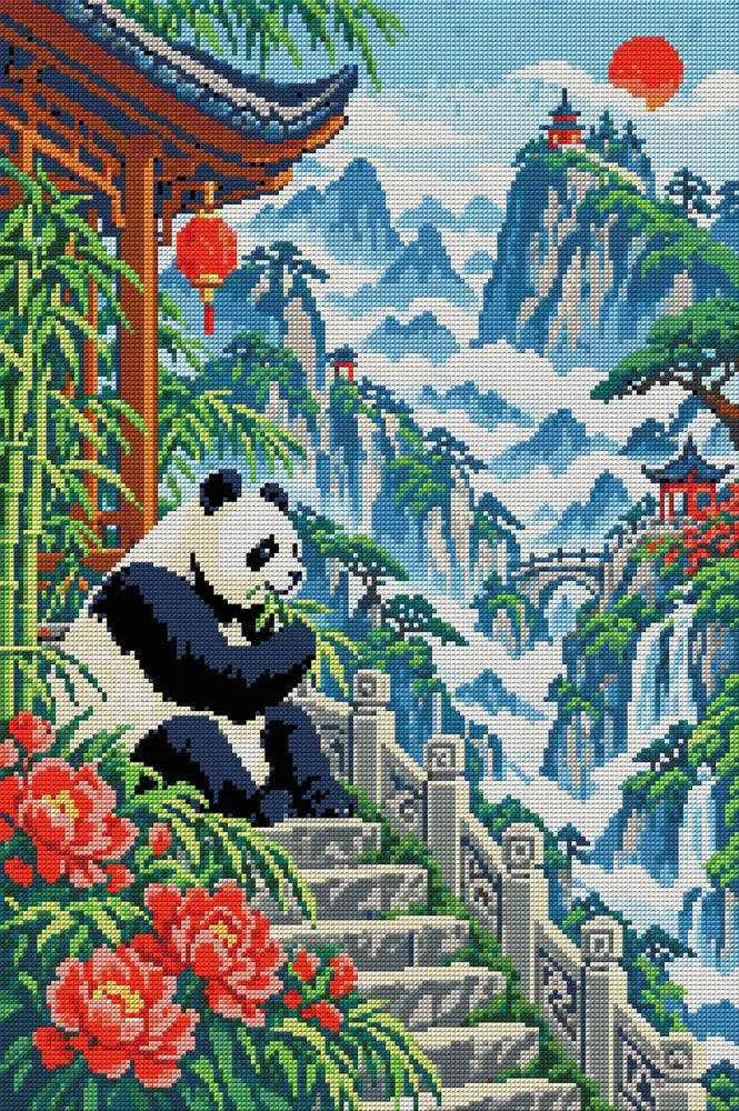 Panda above the Cloud Stair, 40x60 cm timanttimaalaus – koko kuvion esikatselu ilman lähikuvaa