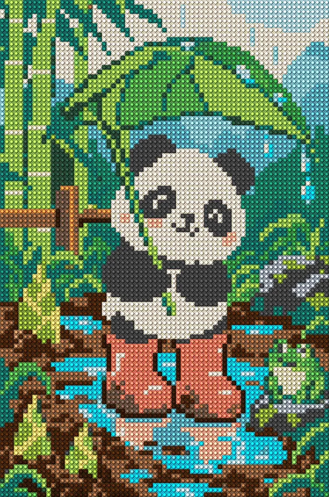 Panda Cub in the Rain Boots, 20x30 cm timanttimaalaus – koko kuvion esikatselu ilman lähikuvaa