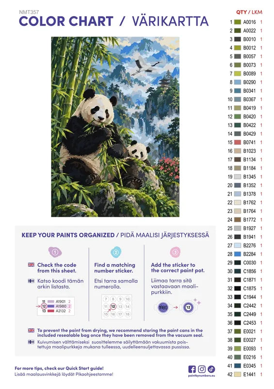 Numeromaalaus: Värikartta ja ohjeet - Panda in the Misty Bamboo 50x70cm