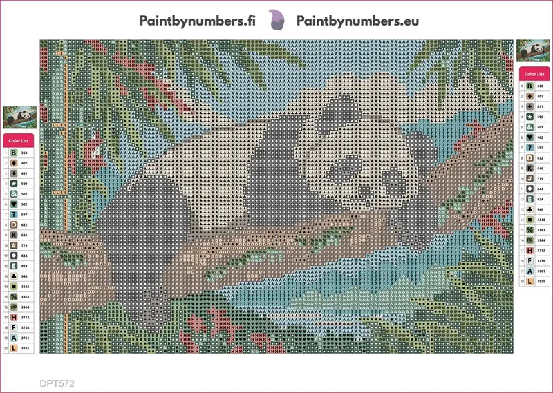 Panda Nap on the Crooked Bough timanttimaalauksen liimapintainen canvas 30x20cm