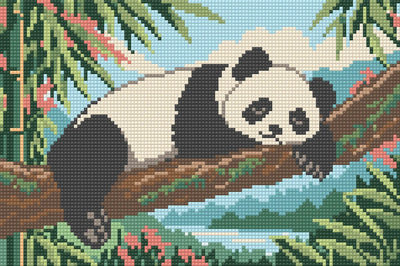 Panda Nap on the Crooked Bough, 30x20 cm timanttimaalaus – lopullisen kuvion esikatselu
