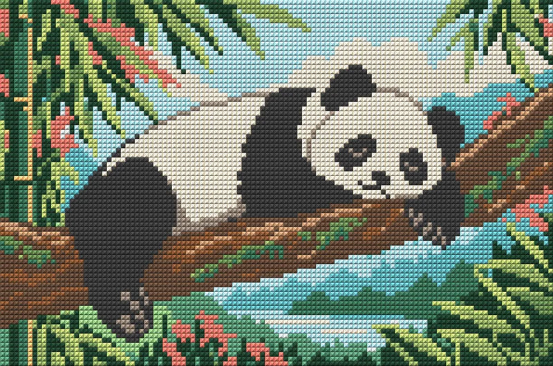 Panda Nap on the Crooked Bough, 30x20 cm timanttimaalaus – koko kuvion esikatselu ilman lähikuvaa
