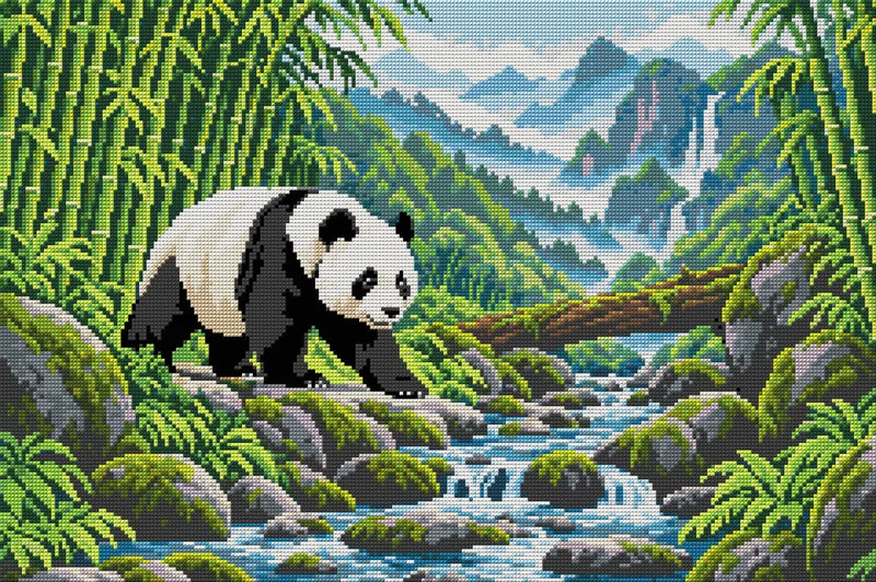 Panda Trail through the Bamboo Valley, 60x40 cm timanttimaalaus – koko kuvion esikatselu ilman lähikuvaa