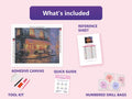 Thumbnail for Parisian Café at Night 50x40cm timanttimaalauspaketin sisalto: liimapintainen canvas, varikartta, tyokalut ja timanttipussit