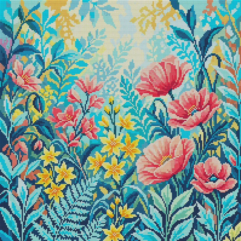 Pastel Wildflower Garden, 50x50 cm timanttimaalaus – koko kuvion esikatselu ilman lähikuvaa