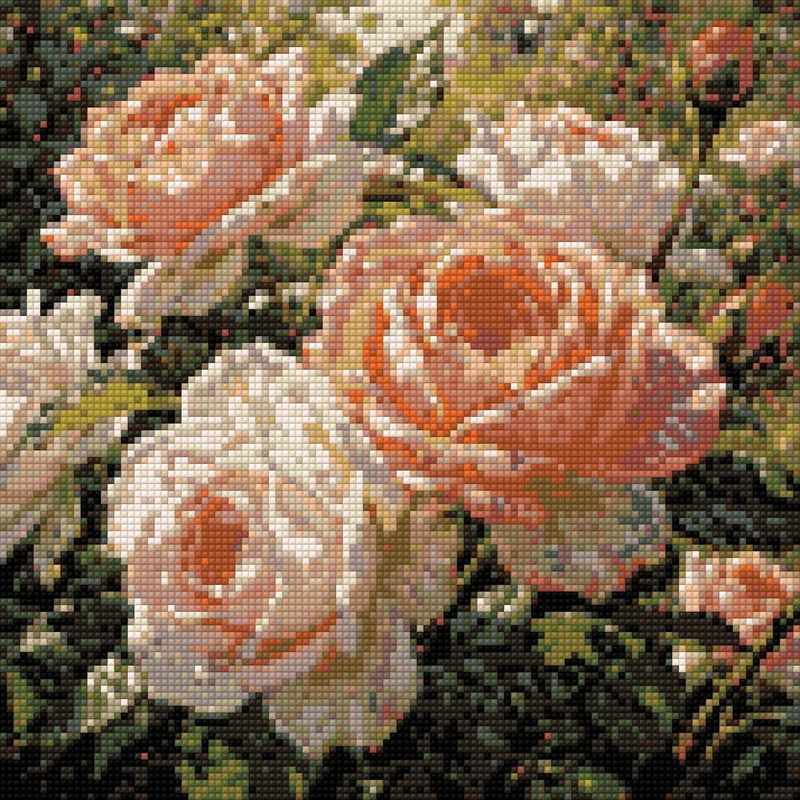 Timanttikuvio - Peach and White Roses