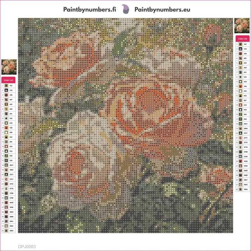 Peach and White Roses timanttimaalauksen liimapintainen canvas 30x30cm