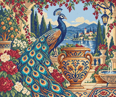 Peacock beside the Amber Urn, 60x50 cm timanttimaalaus – lopullisen kuvion esikatselu