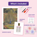 Thumbnail for Peacock in Rose Garden 80x120cm timanttimaalauspaketin sisalto: liimapintainen canvas, varikartta, tyokalut ja timanttipussit