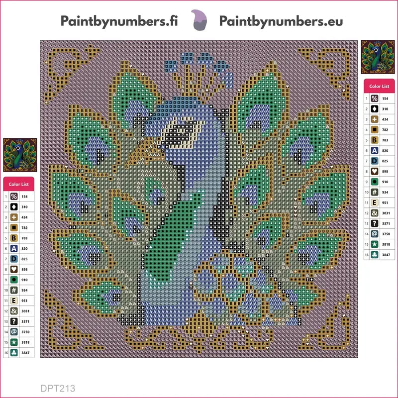 Peacock Jewel timanttimaalauksen liimapintainen canvas 20x20cm