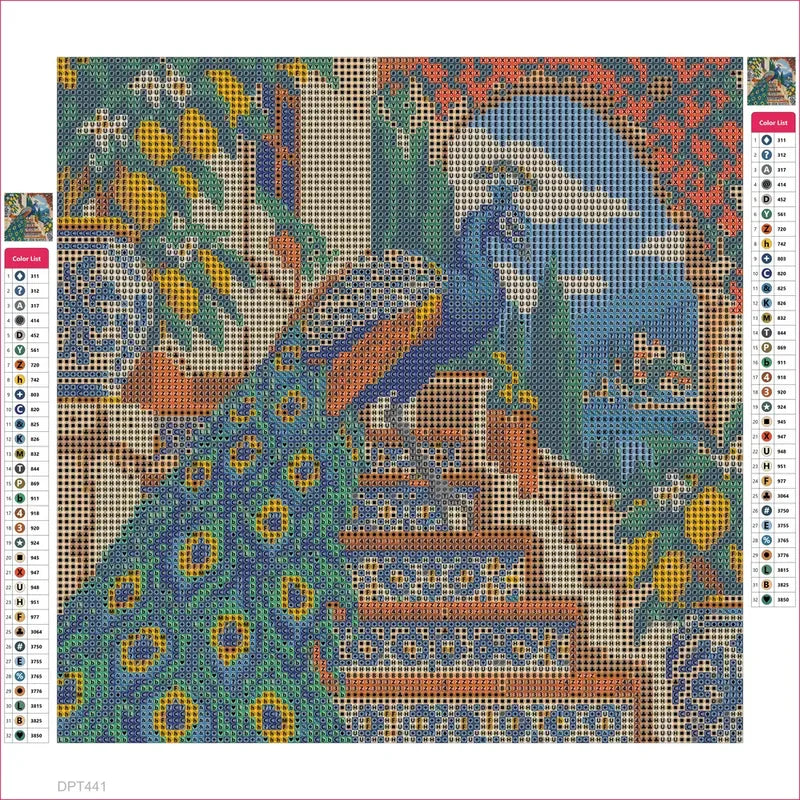 Peacock on the Mosaic Stair timanttimaalauksen liimapintainen canvas 30x30cm
